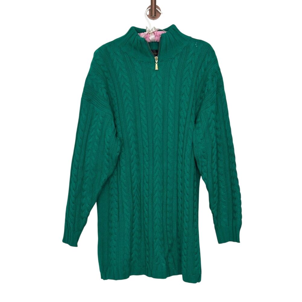Vintage 90s L Classiques Entier 100% Merino Wool Cable Knit Sweater Tunic Green